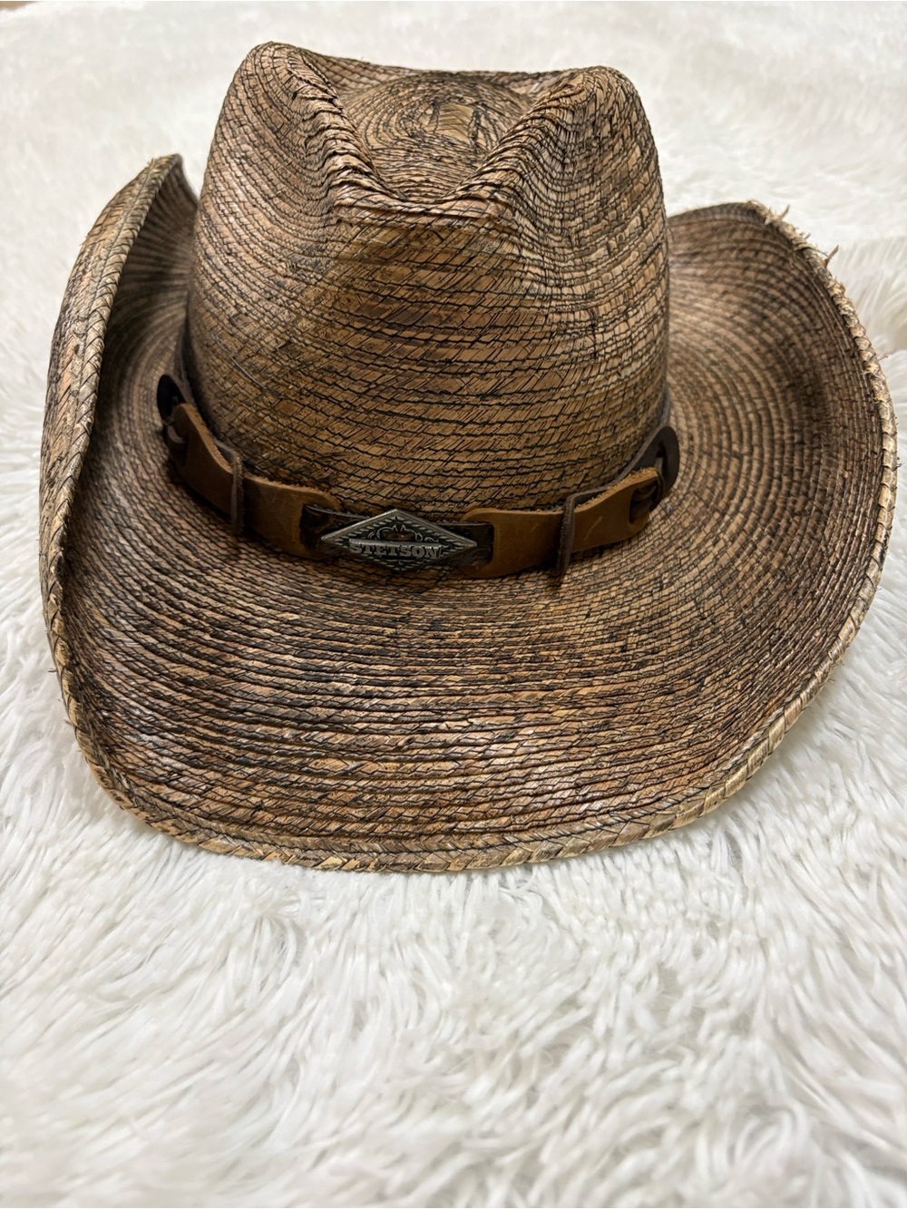 Stetson Brown Woven Straw Western Hat with Leather Band